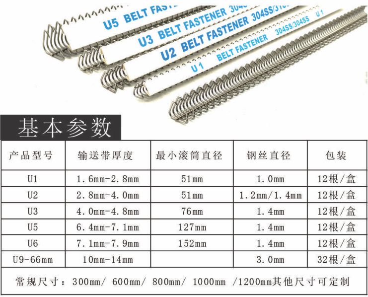 U1輸送帶針式鋼扣基本參數(shù)